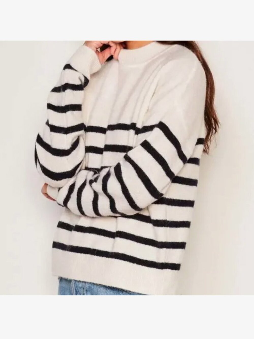 Bailey 44 Sundry Stripes Mock Neck Cozy Sweater in Oyster Fuzzy Size (S) NWOT!